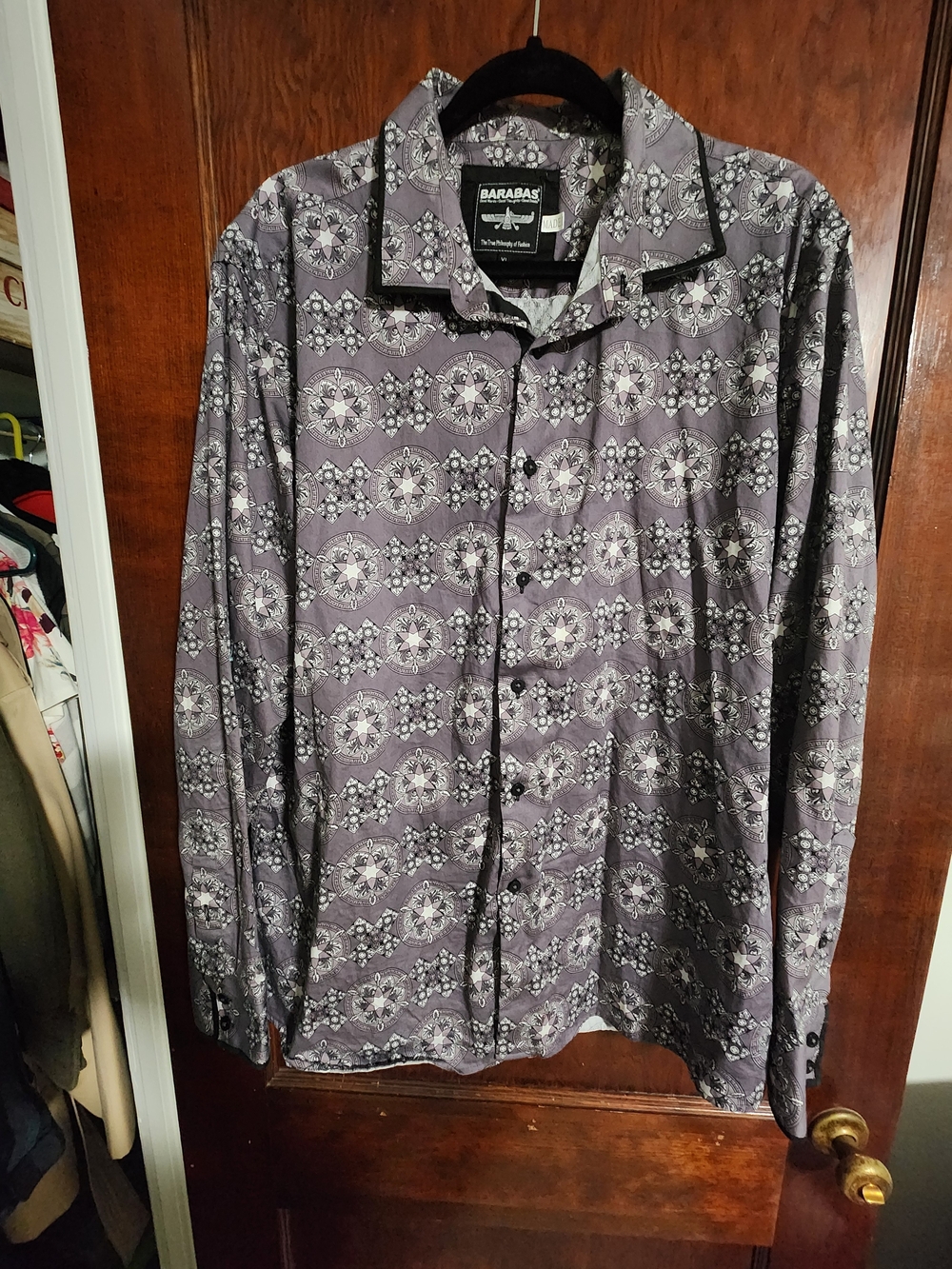 Barabas Gray Geometric Kaleidoscope Long Sleeve Button Down Shirt